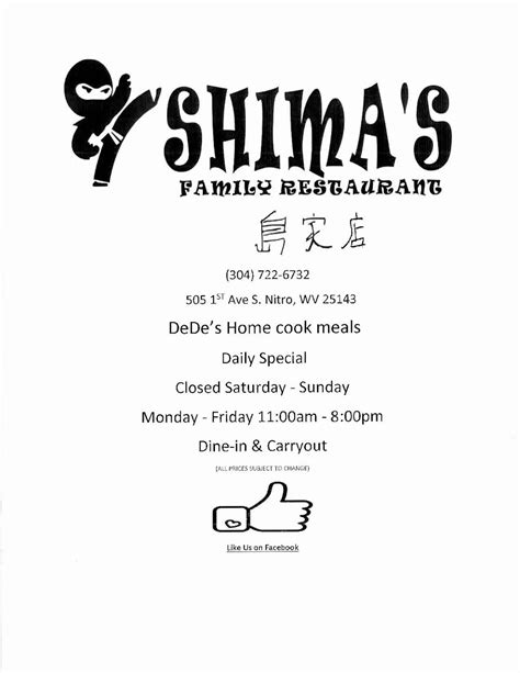 Get delivery or takeaway from Shimas Family Restaurant at 10 Bank Street in Nitro. . Shimas family restaurant menu